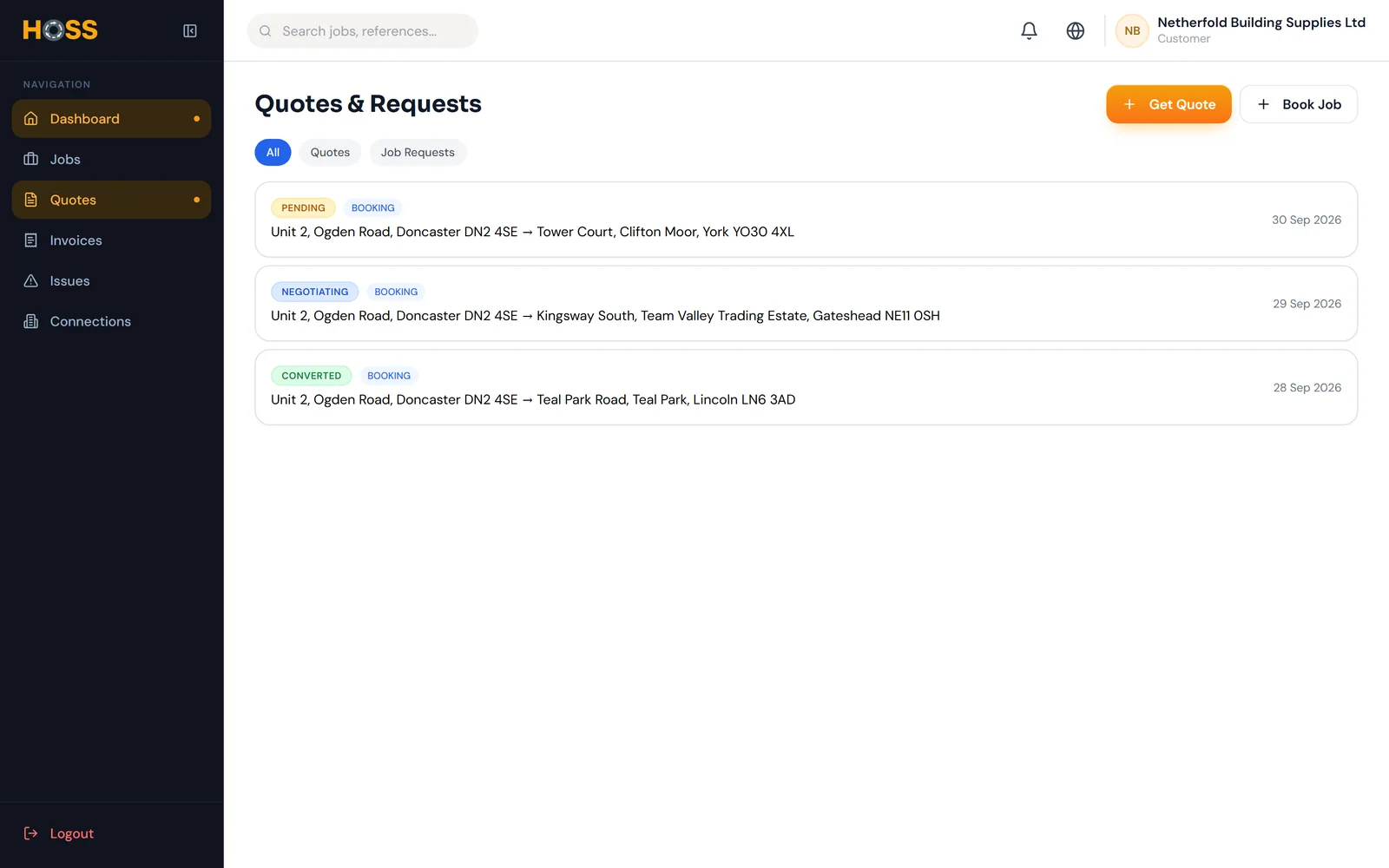 Quotes in the customer portal.